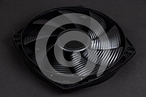 Computer fan on a black background close up