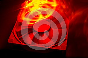 Computer fan on black background, overclocking concept