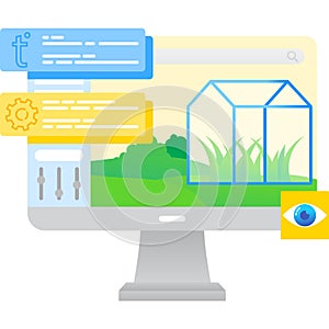 Computer farm icon smart greenhouse flat vector