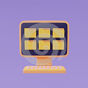 computer with File folders document, Cloud computing technology and Online data storage for business network concept, 3d rendering