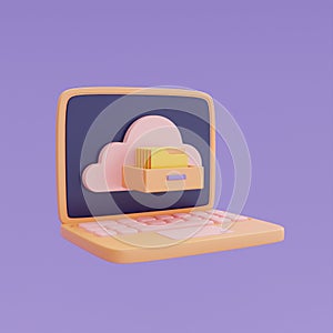 computer with File folders document, Cloud computing technology and Online data storage for business network concept, 3d rendering
