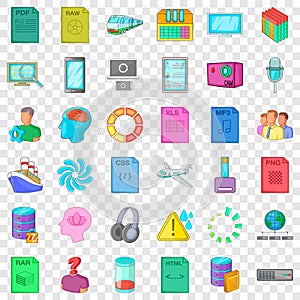 Computer file icons set, cartoon style