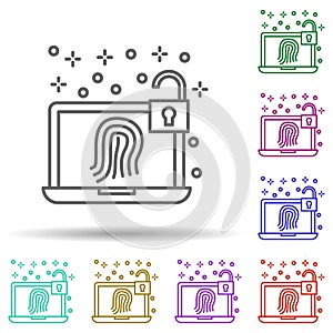 Computer fingerprint lock multi color icon. Simple thin line, outline vector of computer icons for ui and ux, website or mobile