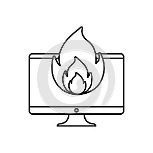 Computer fire virus white background