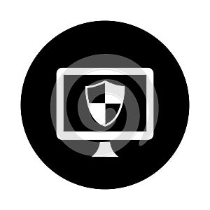 Computer, firewall icon. Black vector sketch