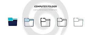 Computer folder icon in different style vector illustration. two colored and black computer folder vector icons designed in filled