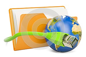 Computer folder icon with lan internet cable, 3D rendering