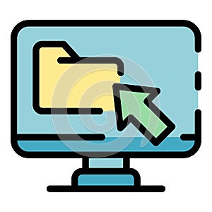 Computer and folder icon color outline vector