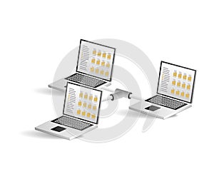Computer folder network data isometric flat 3d illustration concept