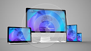 computer gadgets with fluid website on screen