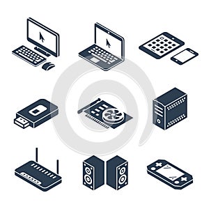 Computer, gadgets and hardware isometric icons