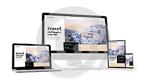 computer gadgets with travel website space on screen