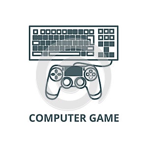 Computer game line icon, vector. Computer game outline sign, concept symbol, flat illustration