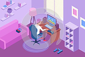 Computer Gamer Isometric Illustration