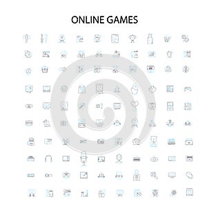 computer games genres icons, signs, outline symbols, concept linear illustration line collection