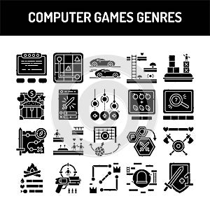 Computer games genres olor line icons set. Pictogram for web page