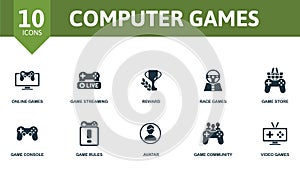 Computer Games icon set. Contains editable icons video games theme such as online games, reward, game store and more.