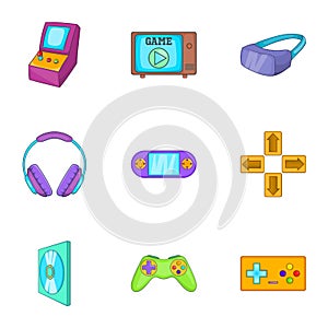 Computer games icons set, cartoon style