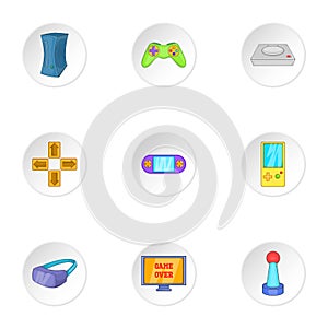 Computer games icons set, cartoon style