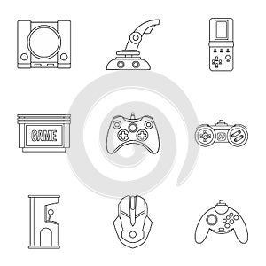 Computer games icons set, outline style