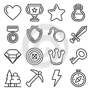 Computer Games Icons Set on White Background. Line Style Vector