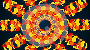 Computer generated abstract background from flashing colored circles. Kaleidoscope converts colorful particles into an