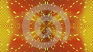 Computer generated abstract background from gold particles. Kaleidoscope converts into an seeds sunflower, 3D rendering