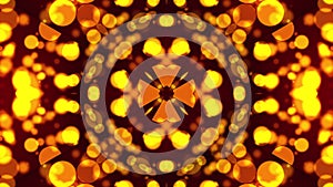 Computer generated abstract background from gold particles. Kaleidoscope converts into an seeds sunflower, 3D rendering