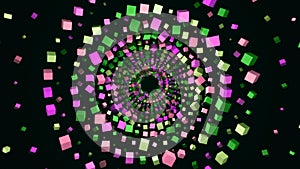 Computer generated abstract geometric cube shapes, unreal constructions. Animation. Seamless loop optical illusion with