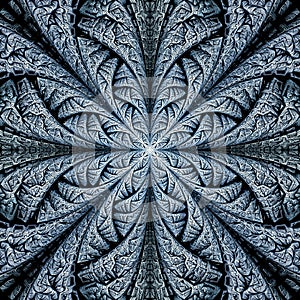 Computer generated abstract illustration Beautiful fractal Blue flower wall  pattern, Kaleidoscope design background, Abstract