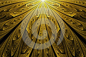 Computer generated abstract illustration Beautiful fractal Golden flower wall  pattern, Kaleidoscope design background, Abstract