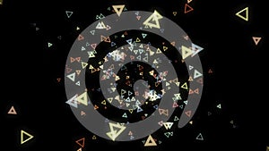Computer generated abstract space. Animation. Abstract background of numerous multicolored neon triangles floating on a
