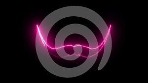 Computer generated background with neon light draws a mustache shape. 3D rendering mustache icon of luminous shiny lines
