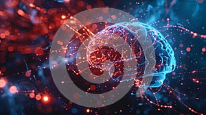 Computer generated brain image with glowing particles