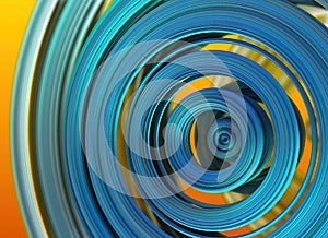 Computer generated concentric spatially ordered turquoise rings against orange background, 3d graphics. 3d fractal graphic, part