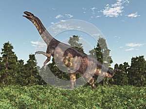 Dinosaur Plateosaurus in a forest