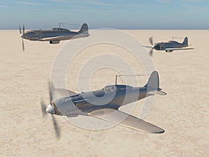 Italian fighter planes of World War II over a desert