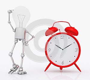 Light bulb figure and red alarm clock