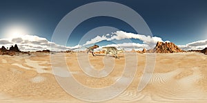 Spherical 360 degrees seamless panorama with the dinosaurs Nanotyrannus and Velafrons