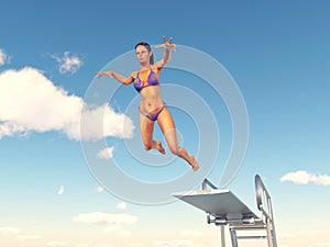 Woman jumping from a diving board