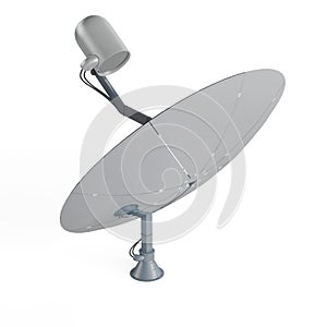 Computer-generated 3d realistic satellite dish isolated on a vertical white background.