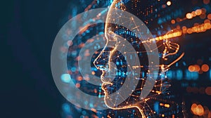 A computer generated face with a blue background