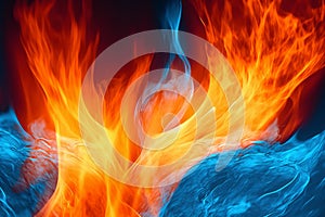 A computer generated fire and ice image depicting flames and ice abstract background. Generative AI.