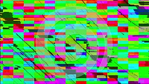 Computer generated glitch. Pixel multi-colored zigzags noise. 3d rendering video error