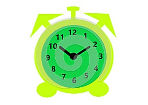 A classic bell ringer bright luminous green table alarm clock icon white backdrop photo