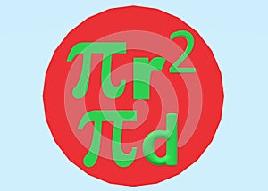 The formulas for calculating a circumference and area of a circle photo