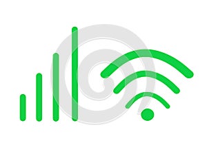 The green symbols icons for signal strength used on computers desktops and mobile smartphone devices white backdrop photo