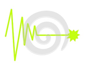 A luminous light green cardiogram life line graph pulsation diagram ending with a spark white backdrop photo