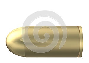 A nine millimetre parabellum gun bullet against a white backdrop photo