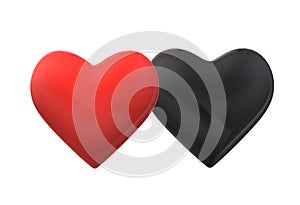 An illustration image of two hearts side by side, one is red while the other is black